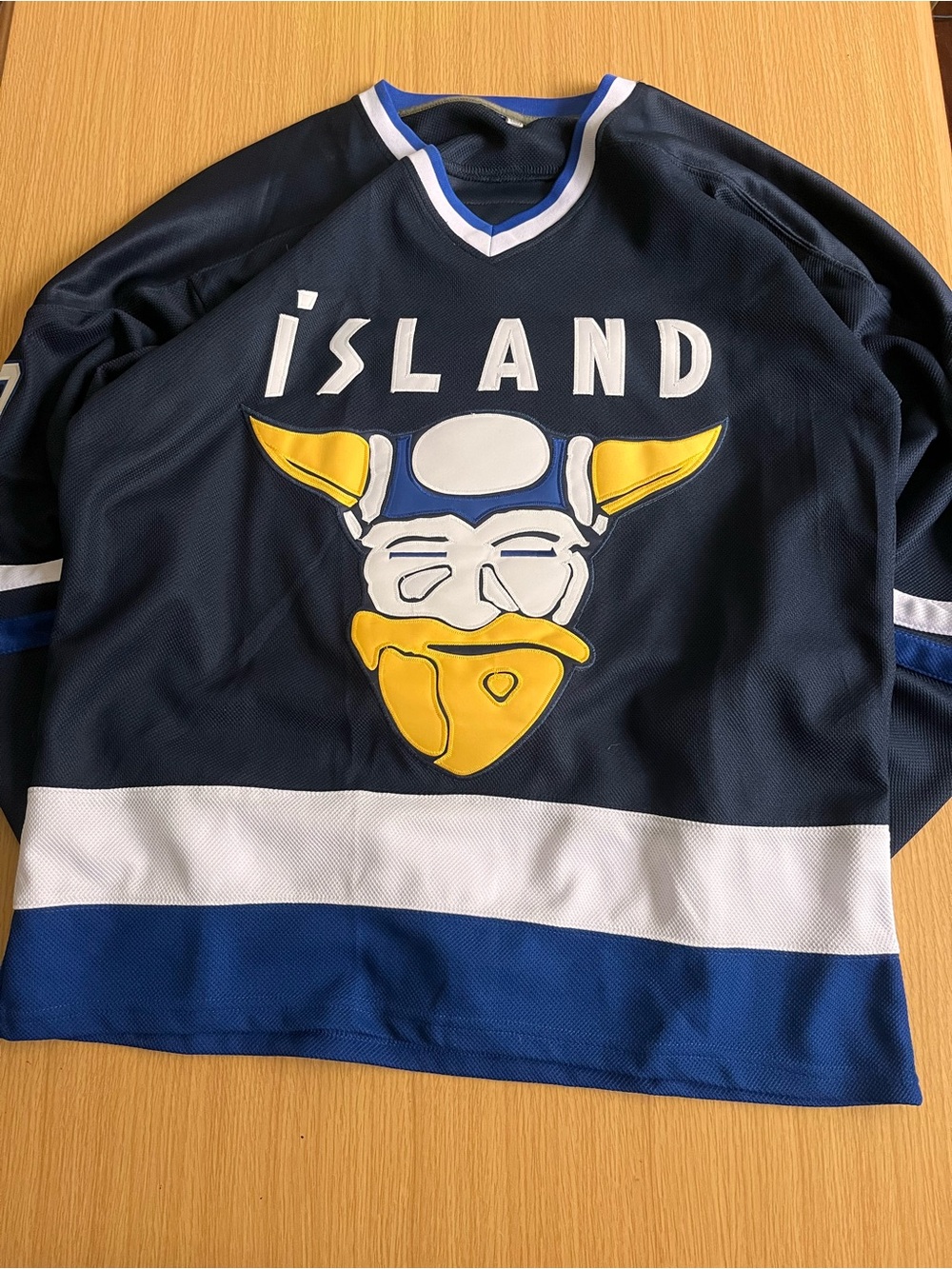 Unbranded Men’s Navy Blue Iceland Stahl #9 Hockey Jersey with Yellow Accent